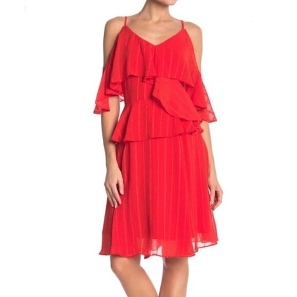 Nanette lepore red flowy multi ruffle mini dress - Picture 1 of 6